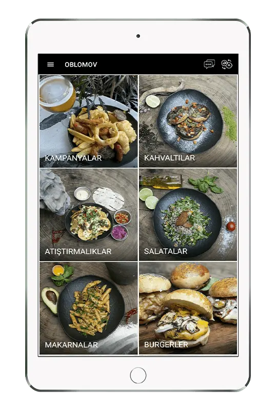 Menulux Dijital Tablet Menü, Restoran Menü ve iPad menü sistemi - Kategoriler ekranı